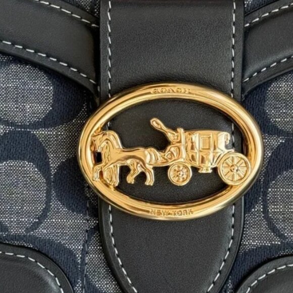 NWT! NEW! Coach Denim Signature Georgia Saddle Bag Women Crossbody Bag - Picture 9 of 14